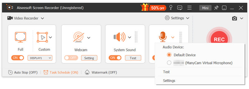Grabadora de audio Micrófono Opciones de audio