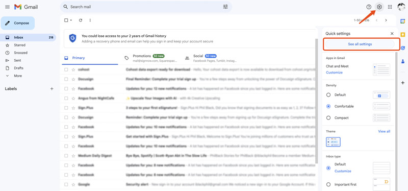 Configuración de Gmail Ver todas las configuraciones