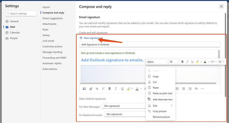 Crear una nueva firma en Outlook