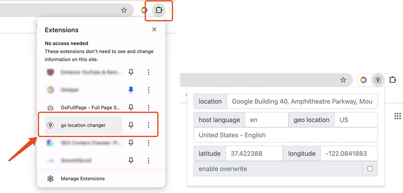 Cambiar el país de ubicación del navegador en la extensión de Chrome GS Location Changer