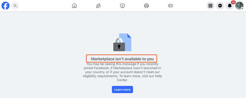 Facebook Marketplace no está disponible