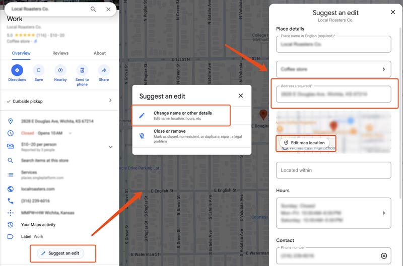 Cambiar la ubicación del trabajo en Google Maps Web