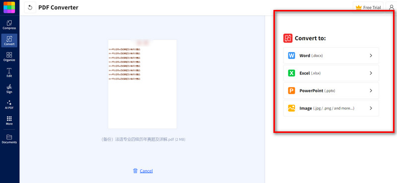 Smallpdf Elegir formato