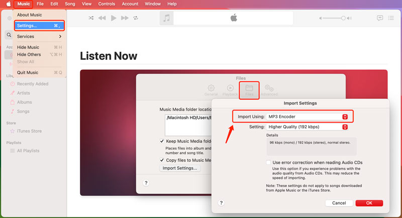 Importación de la biblioteca de música de Mac usando MP3
