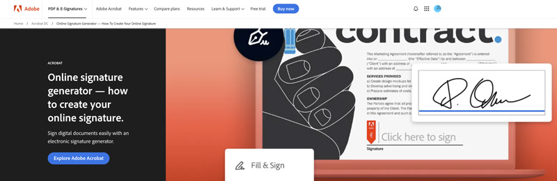 Generador de firmas en línea de Adobe Acrobat