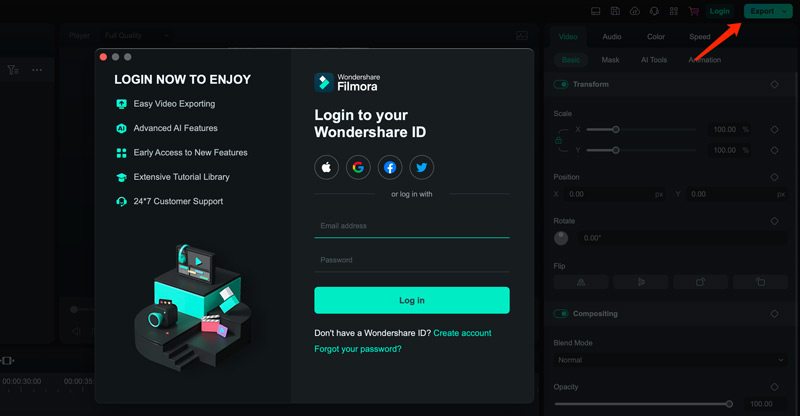Filmora Export Video Login Wondershare Account