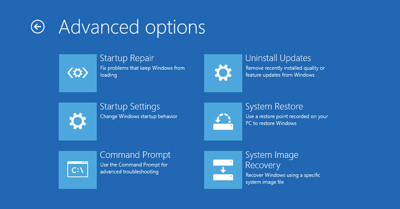 Windows Recovery Mode Advanced Options