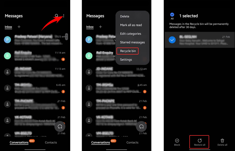 Retrieve Deleted Messages on Samsung S22 Recycle Bin