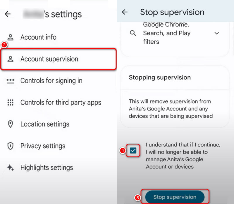 Tap Account Supervision And Stop Parental Controls