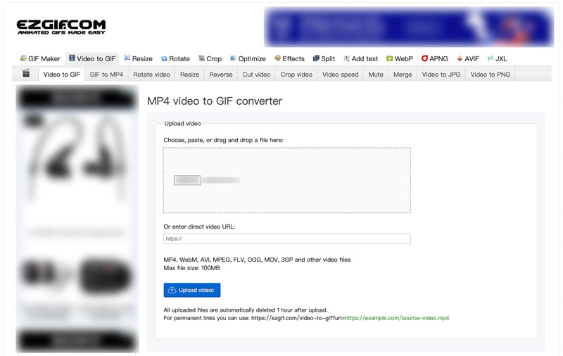 Convertidor de vídeo Ezgif a GIF en línea