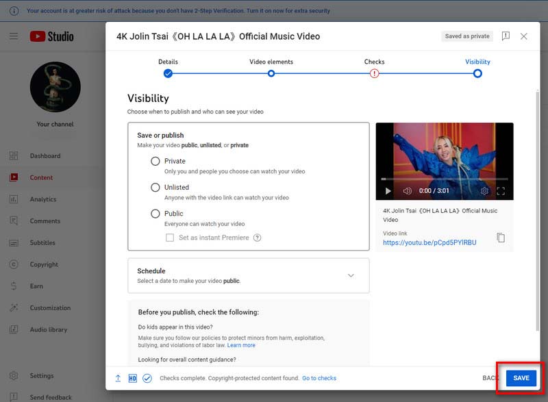 Sitio web de YouTube Guardar configuración de video 4K