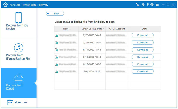 Lista de copia de seguridad de iCloud