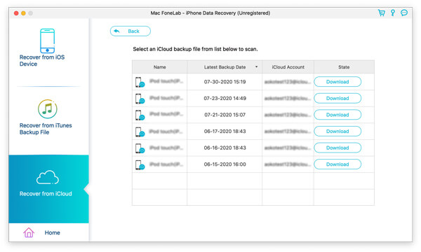 Fonelab Descargar archivo de copia de seguridad de iCloud