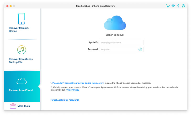 Fonelab Iniciar sesión en la cuenta de iCloud