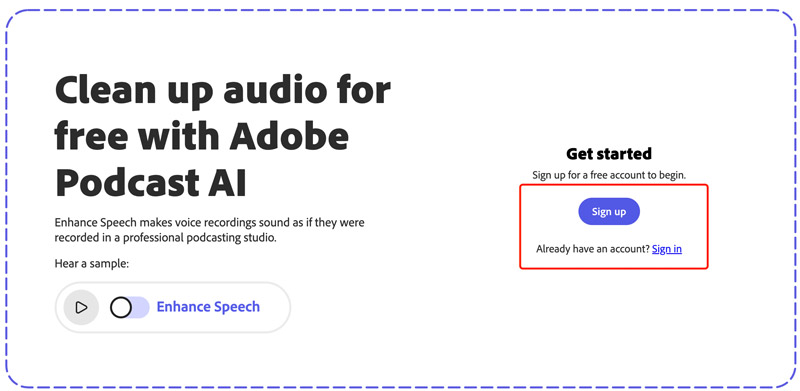 Cuenta de registro de Adobe Voice Enhancer