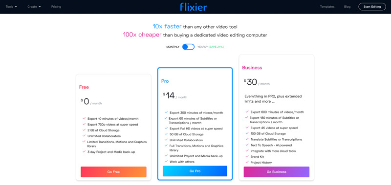 Precios del potenciador de audio Flixier AI