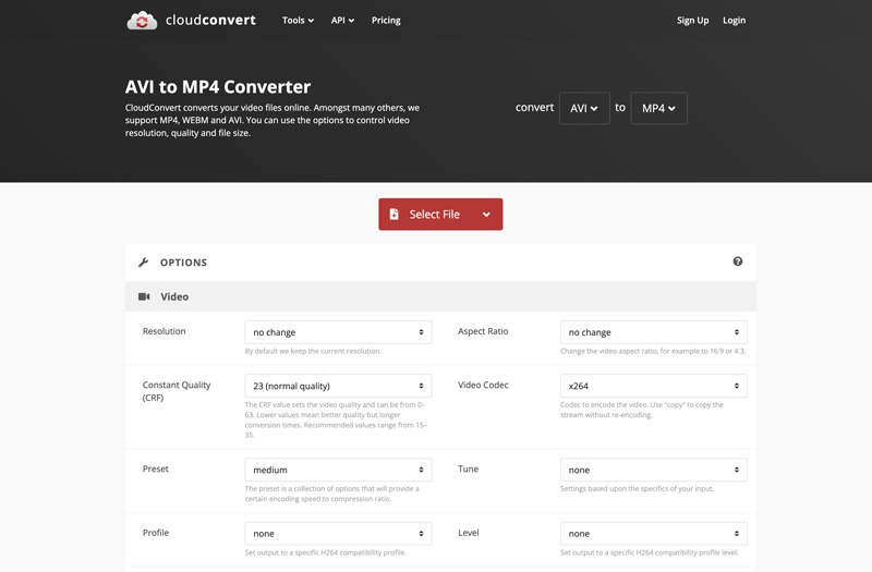 Cloudconvert Convertidor de Avi a Mp4 en línea