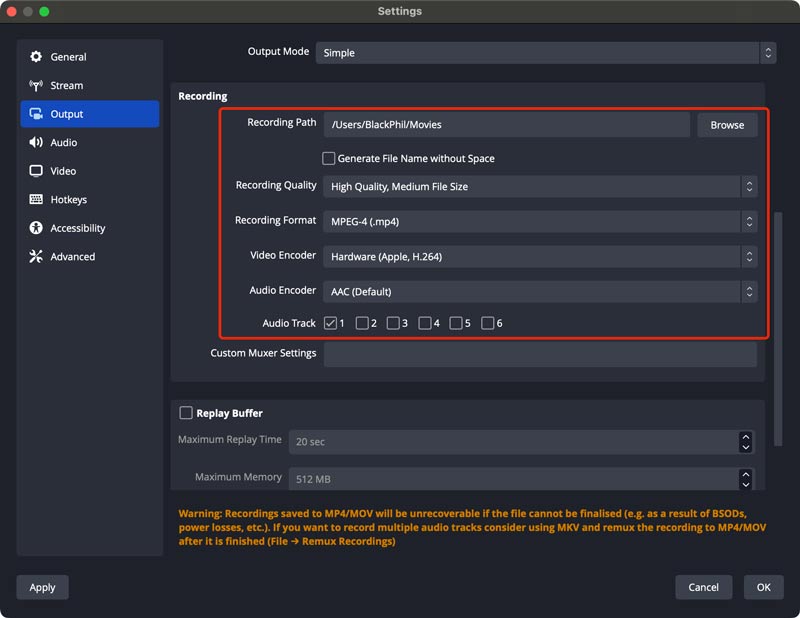 OBS Output Settings Recording