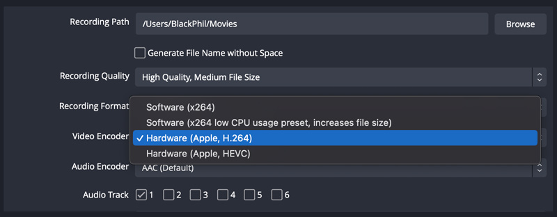 OBS Recording Settings Video Encoder