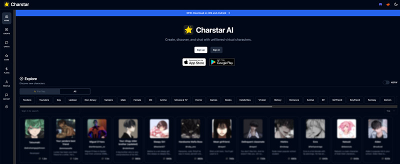 Sitio web como personaje AI Charstar