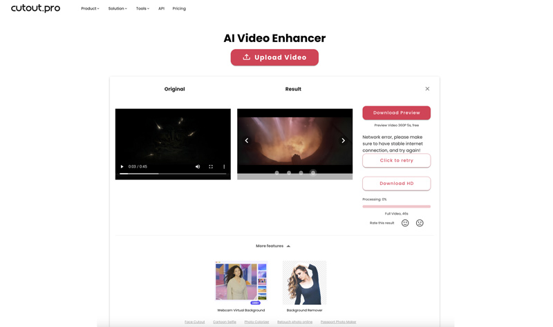 Cutout Pro AI Video Enhancer Features