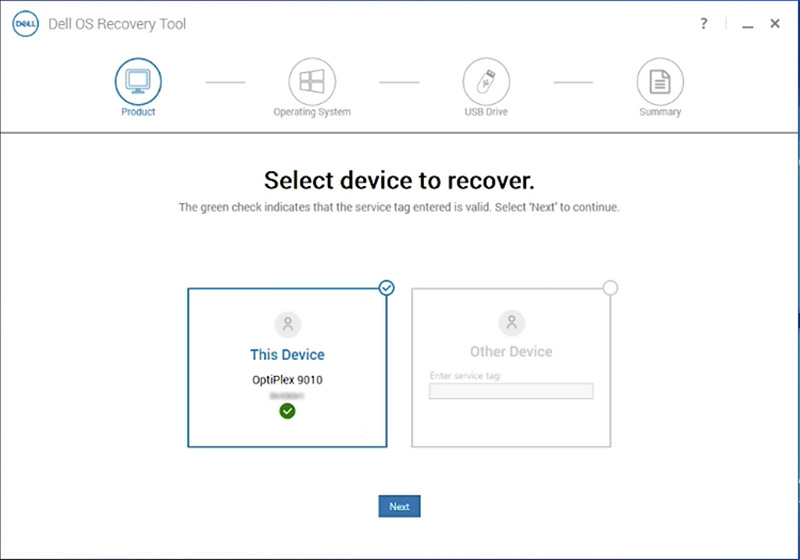 Launch Dell OS Recovery Tool Select Device