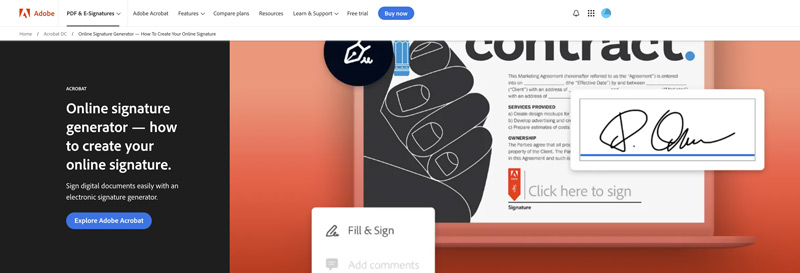 Generador de firmas en línea de Adobe Acrobat