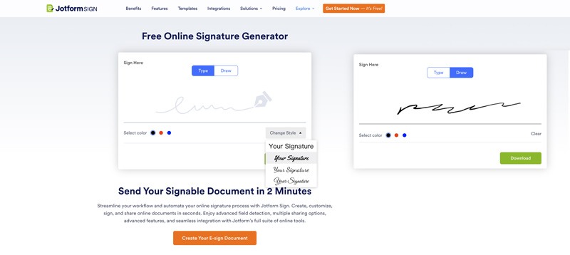 Generador de firmas en línea gratuito de Jotform Sign