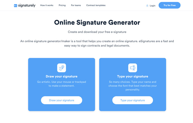 Generador de firmas en línea Signaturely