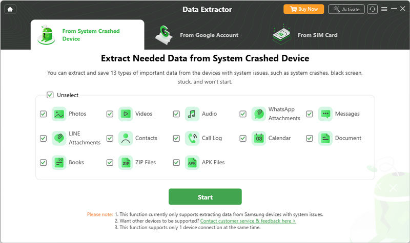 Función de extracción de datos de Droidkit