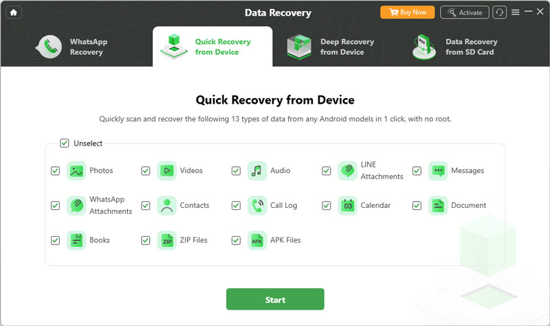 Función de recuperación de datos de Droidkit