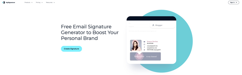 Generador de firmas de correo electrónico gratuito Mysignature