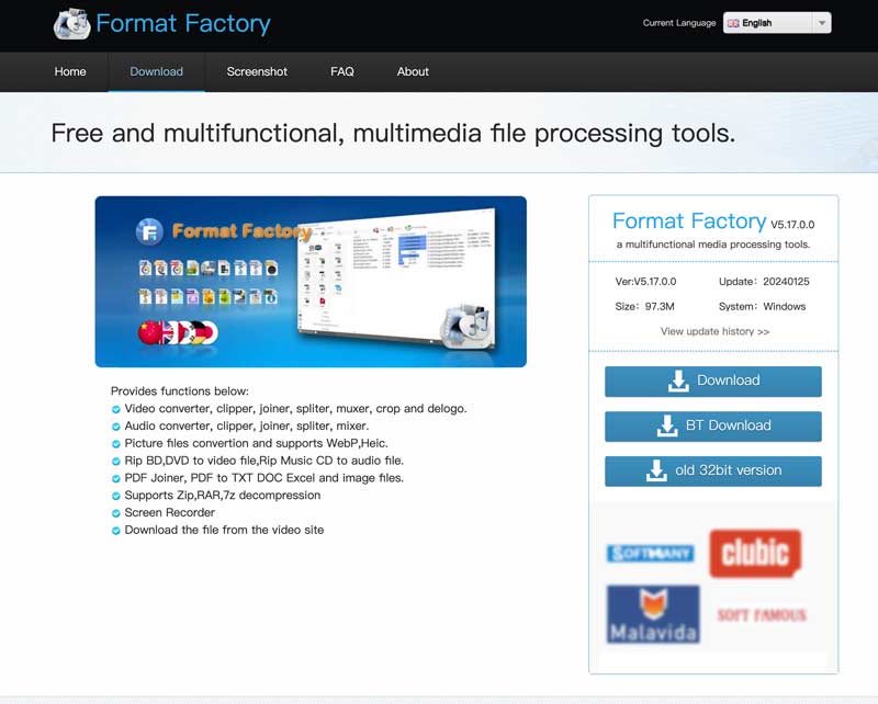 Sitio web de descarga de Format Factory