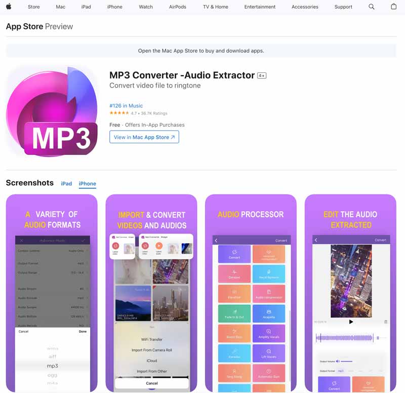 Aplicación MP3 Converter Audio Extractor iOS