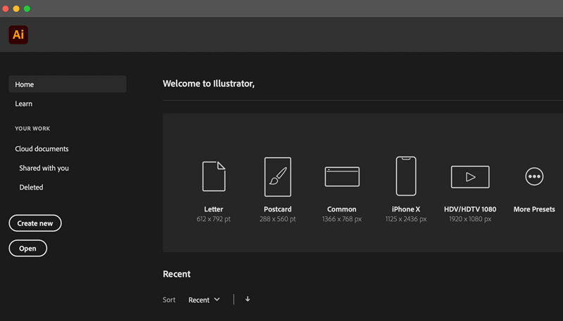 Adobe illustrator Create New