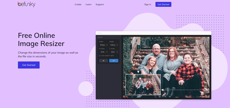 BeFunky Redimensionador de imágenes en línea gratuito