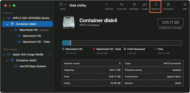 Recover in Disk Utility