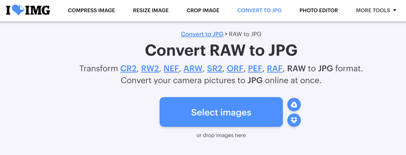 iLoveIMG Convertir de RAW a JPG