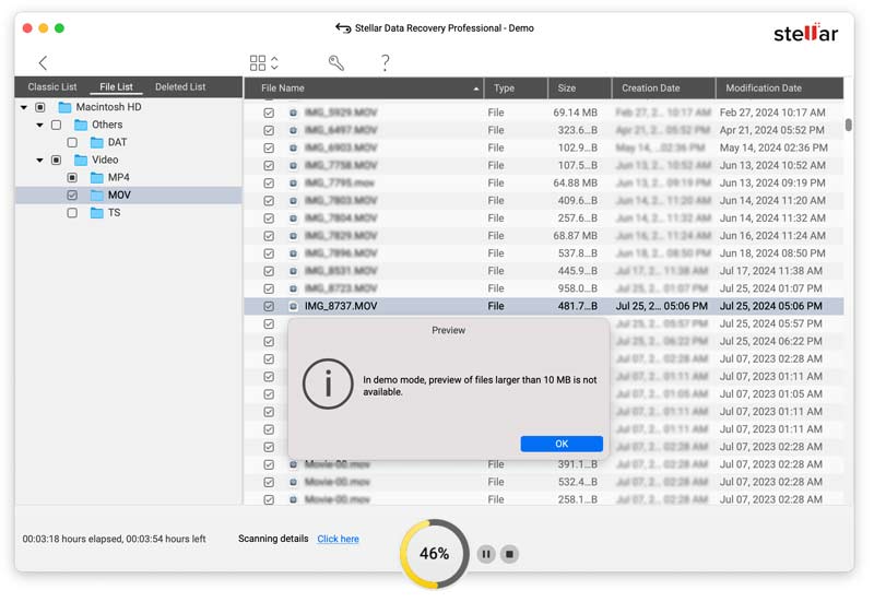 Límites de la demostración de Stellar Data Recovery para Mac