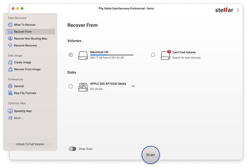 Escaneo de Stellar Data Recovery para Mac