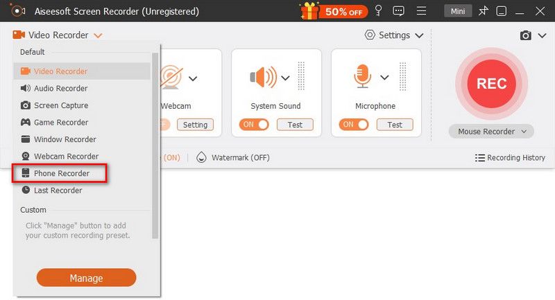 Grabadora de audio Micrófono Opciones de audio