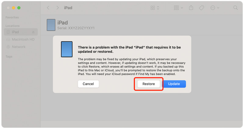 Use el modo de recuperación cuando olvidó el código de acceso del iPad