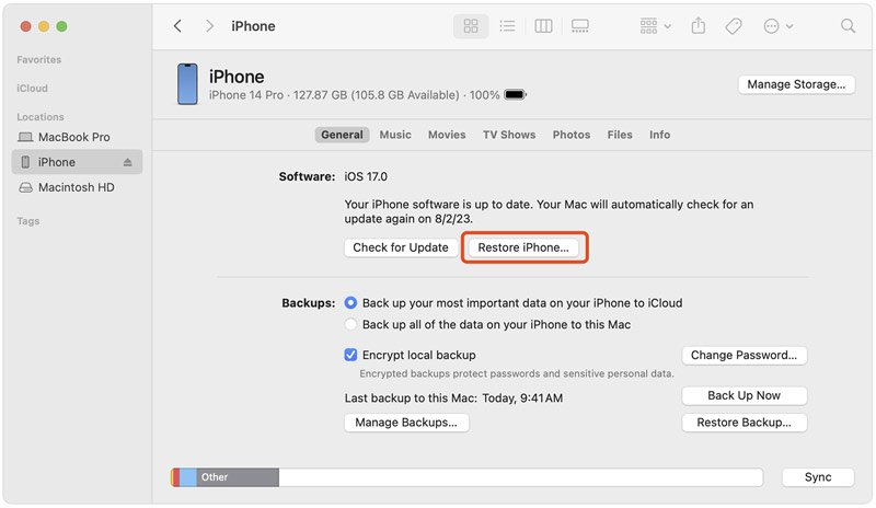 Restore iPhone Using Finder on Mac