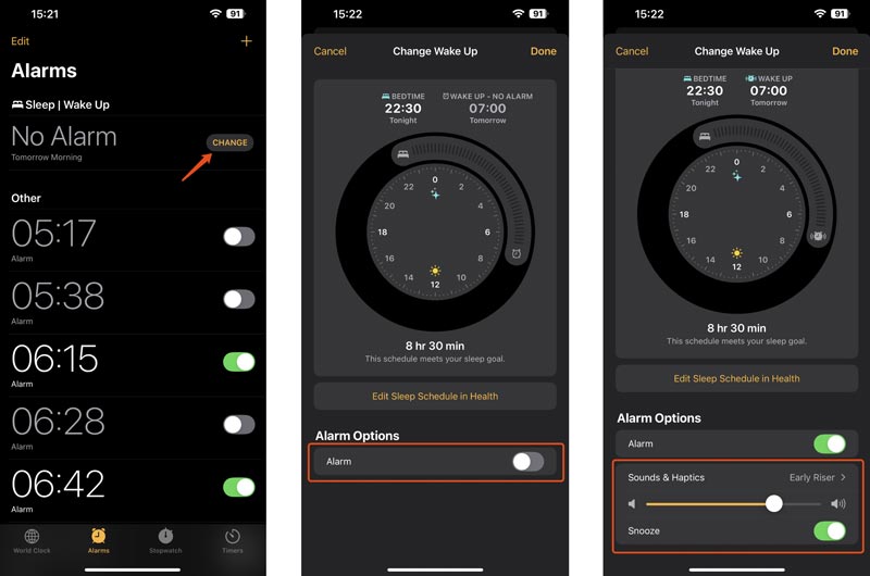 Turn on Wake up Alarm on iPhone