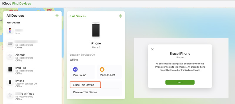 Erase iPhone on iCloud Website Find My