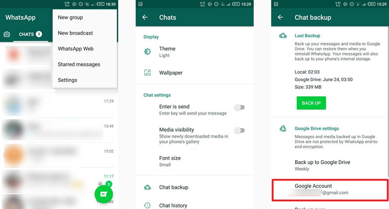 Verifique la cuenta de Google vinculada a Whatsapp