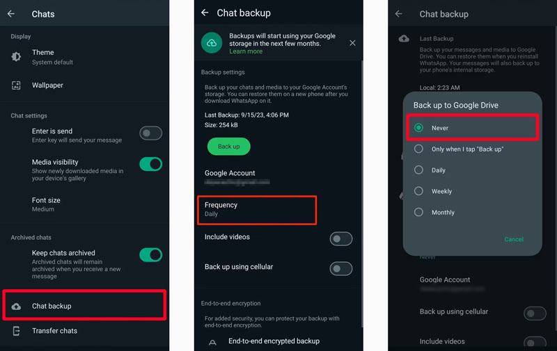 Copia de seguridad del chat de Whatsapp en Google Drive deshabilitada