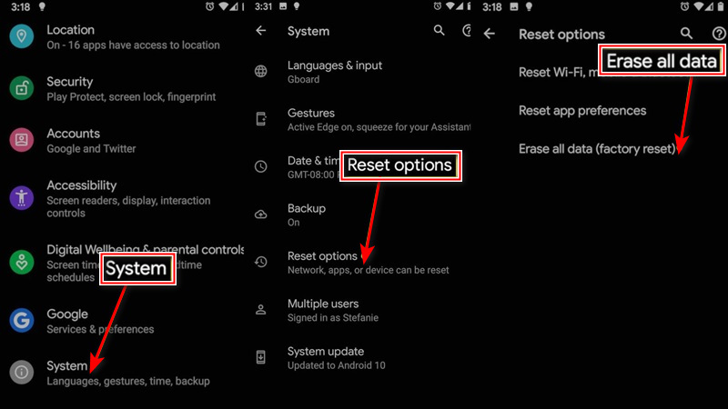 Restablecer en Configuración