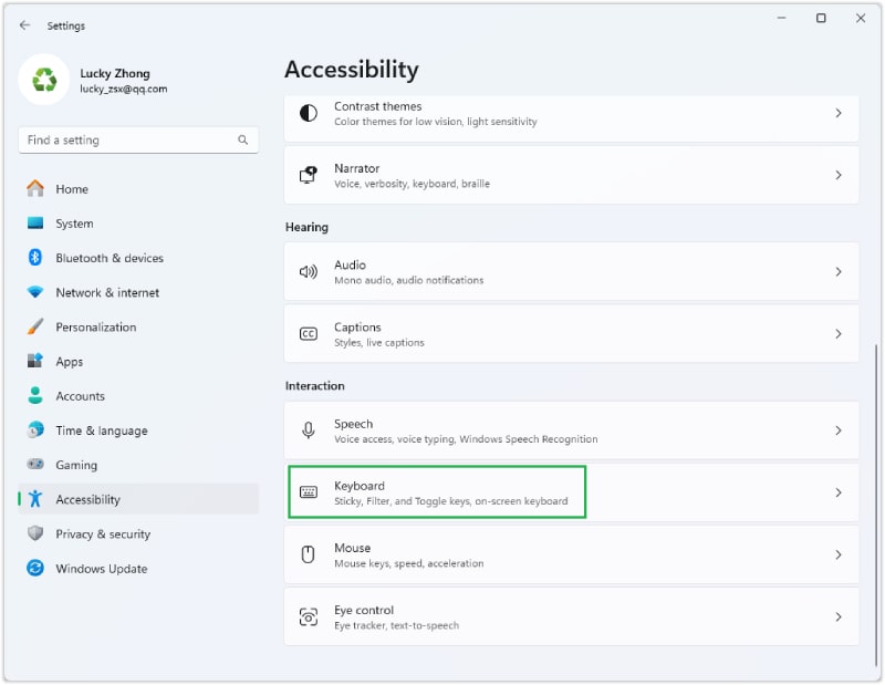 Keyboard in Settings