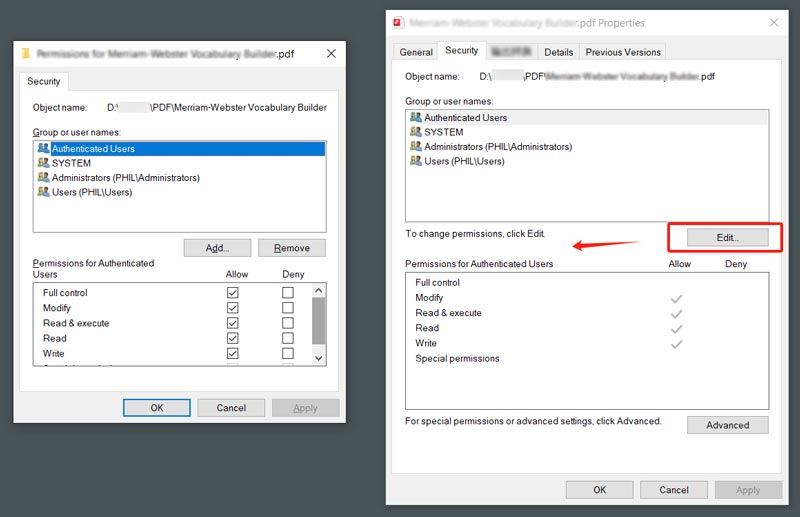 Change File Permission From Properties